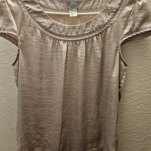 H&M Scoop Neck Short Sleeve Blouse in Taupe Beige